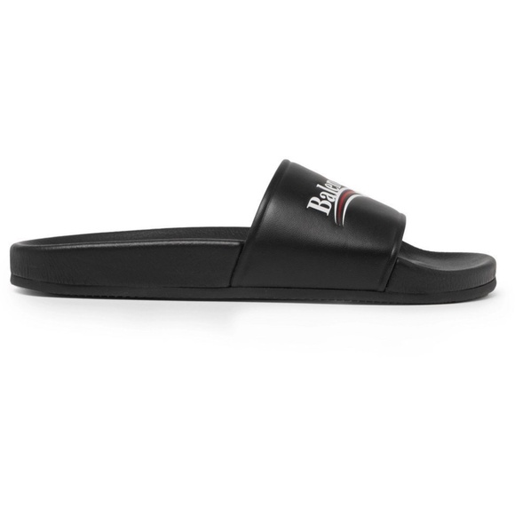 Balenciaga Black Leather Campaign Logo Slide Pool Sandal Flip Flop Flat 44 11 main image 8